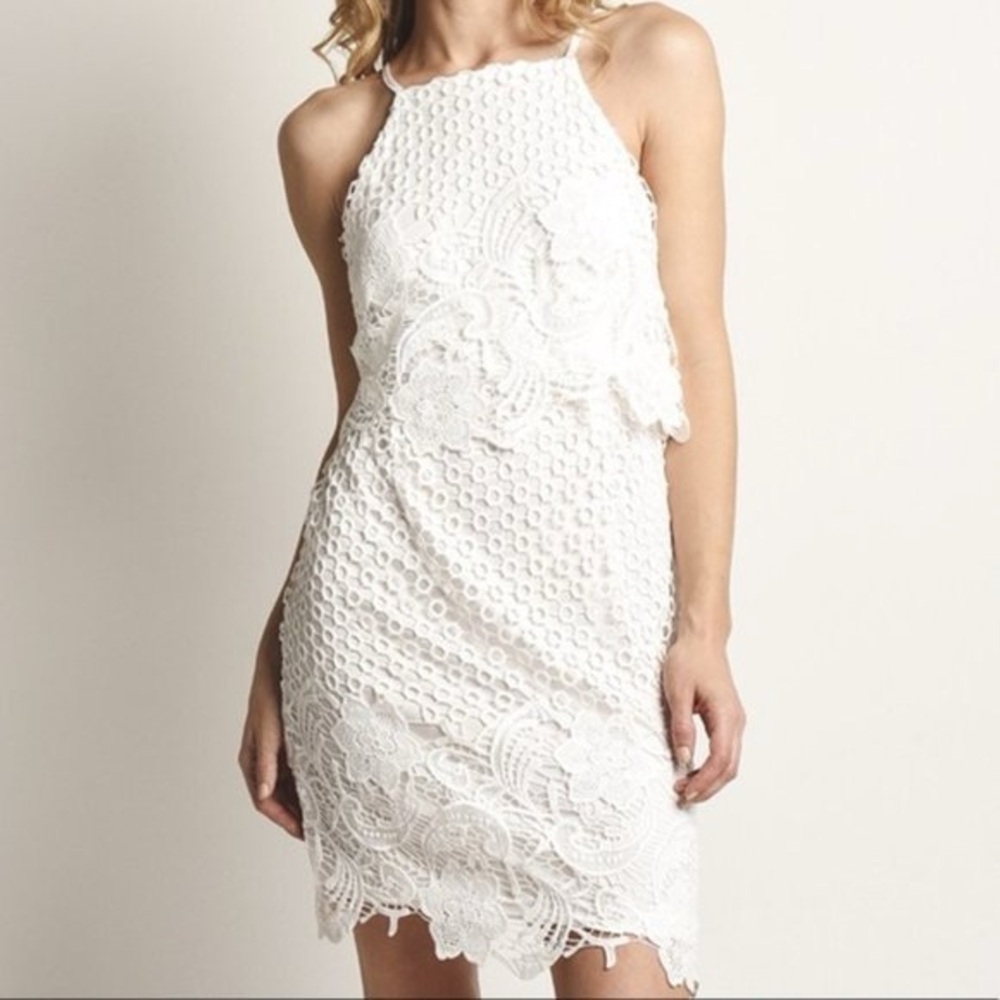 BB Dakota White Bryn Crochet Bodycon Lace Dress